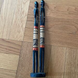 African Handmade Hand Carved Wood Tall Figurine Painted Decor Art RARE FIND